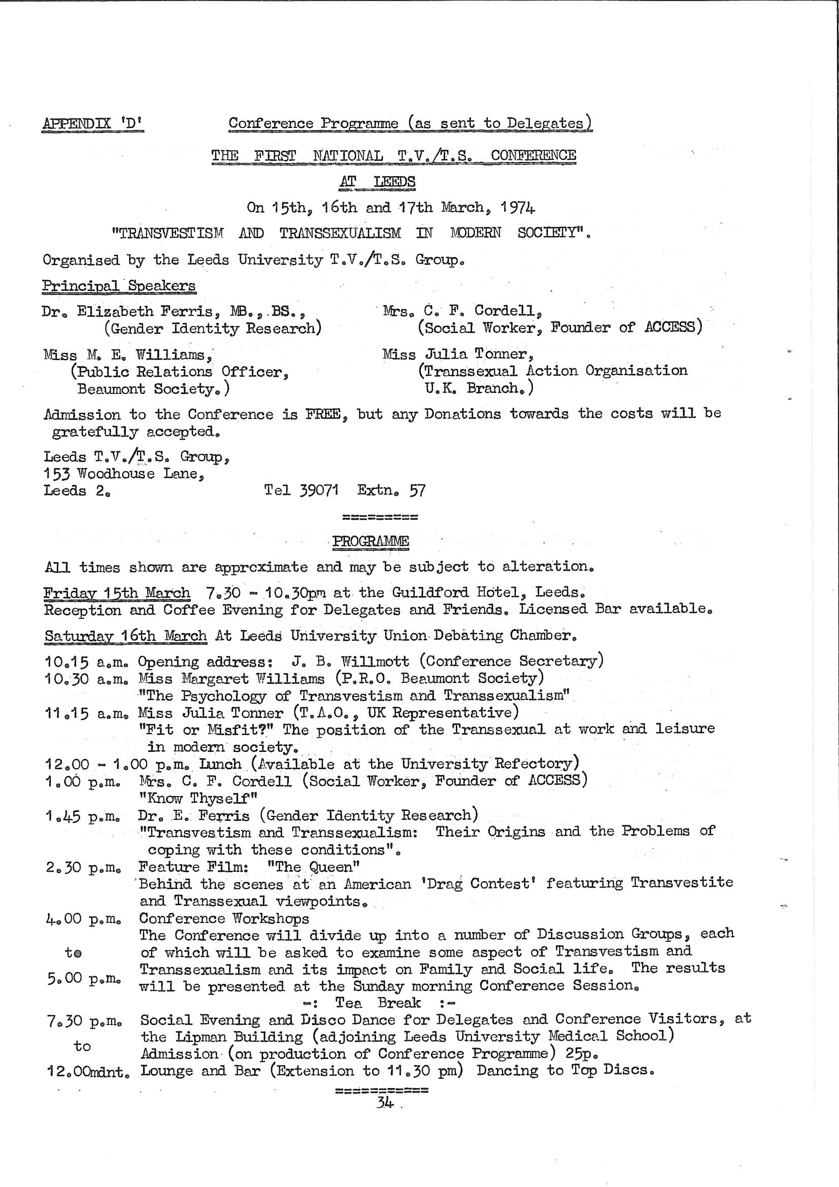 Conference programme, 15–17 March 1974