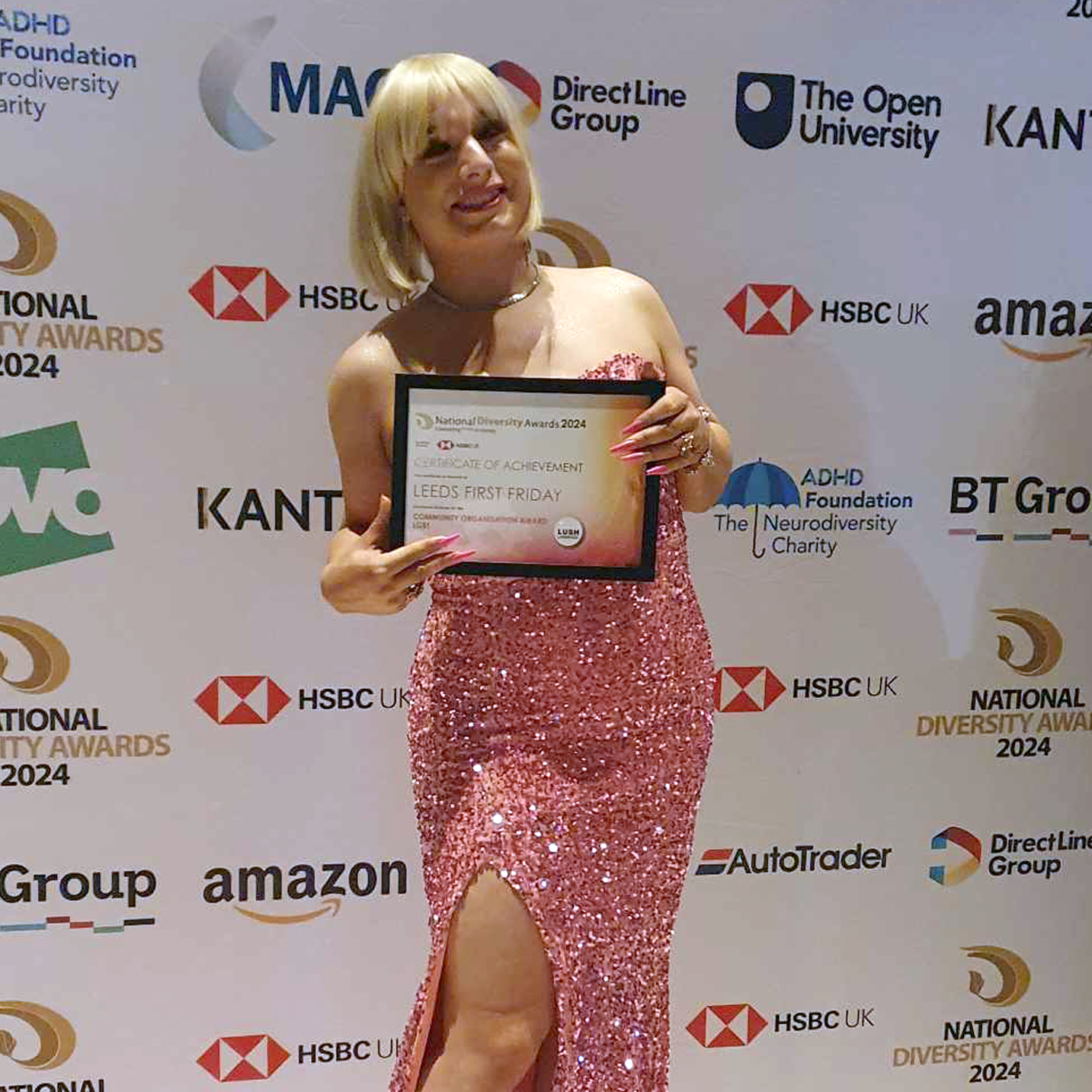 Sophie Scott with the National Diversity Awards nomination certificate, 2024